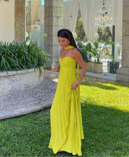 Yellow green fashion simple elegant tube top off shoulder long chiffon ball gown party dress evening dress with scarf nv2420