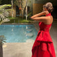 Red stylish elegant strapless off-shoulder long satin ball gown party dress evening gown nv2545