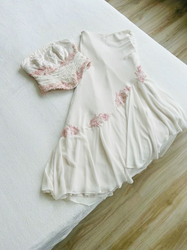 Robe de soirée longue en mousseline de soie, élégante et exquise, rose et blanche, à fleurs, ensemble deux pièces, nv3739