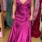 Purple Elegant Simple V-neck Low-cut Lace Long Ball Gown Evening Dress Wedding Guest Dress nv2814