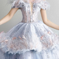 Light Ice Blue Feather Off Shoulder Prom Gown Star Moon Rhinestone Tulle Formal Dress  NV7165