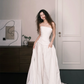 Strapless Ruched White Bridal Jumpsuit with Pockets & Train  NV7365