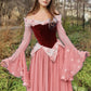 NiceVestidos – Rosa/Blaues langärmeliges Samt-Tüllkleid NV6005