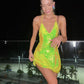 Gelb Grün Modisch Elegant Hosenträger Kurze Pailletten Homecoming Kleid Geburtstag Cocktail Party Kleid Abendkleid Ballkleid nv3957