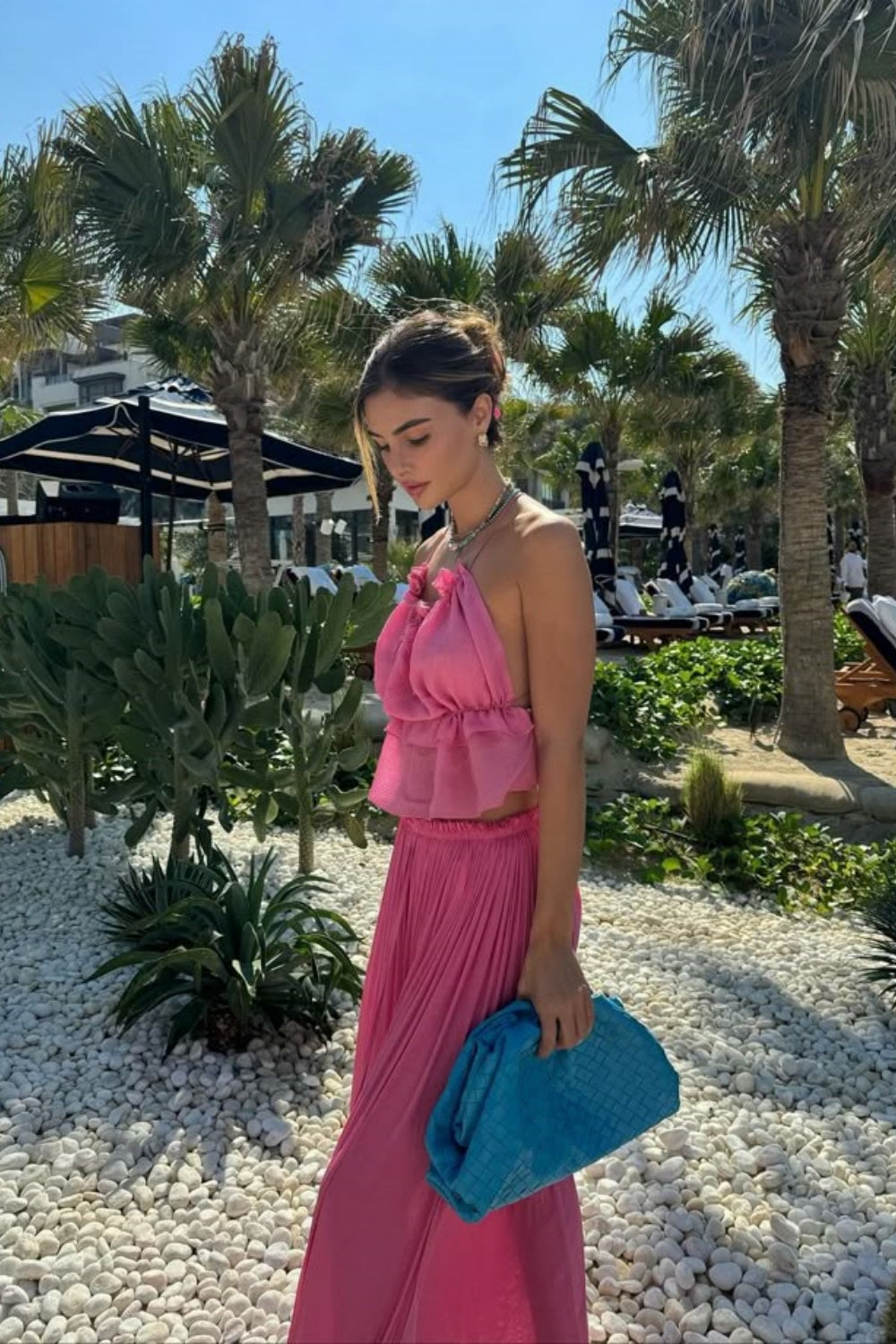 Blau/Rosa Mode Zweiteiler Elegantes Hochzeitsgast-Partykleid Urlaubskleid nv5334