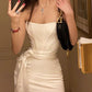 Robe de soirée en satin blanc, courte et exquise, à épaules dénudées, robe de bal, robe de soirée, robe de soirée nv1834