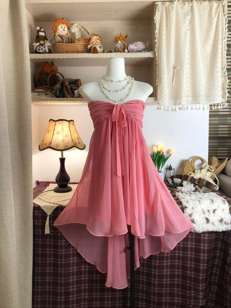 Rosa trägerloses Chiffon-Kurzes Homecoming-Kleid Geburtstagspartykleid nv4448