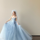 Light Ice Blue Strapless Prom Gown Beaded 3D Flower Multi-Layer Tulle A Line Evening Dress  NV7150