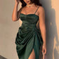 Robe de soirée moulante courte à bretelles spaghetti sexy vert foncé nv2080