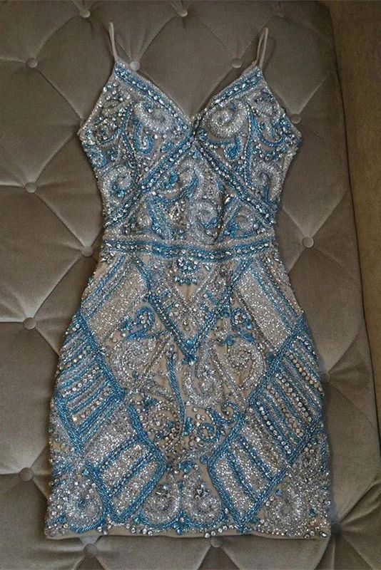 Robe de soirée courte moulante à perles en cristal scintillant nv2076