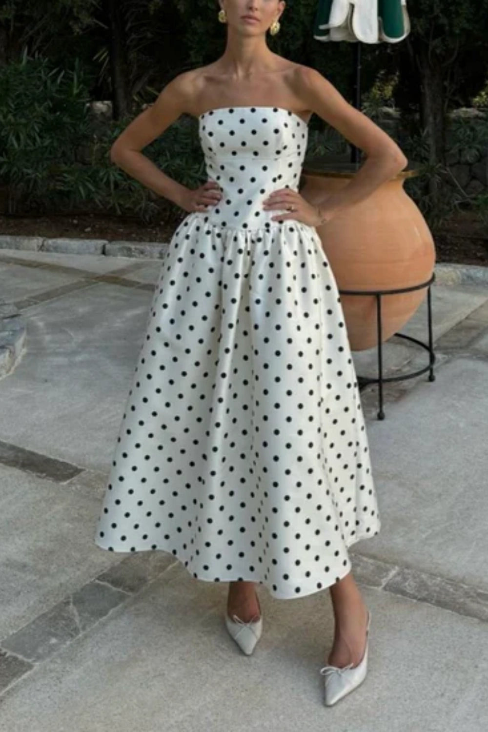 Robe de soirée mi-longue en mousseline de soie à pois blancs, à la mode, robe de soirée d'anniversaire nv5283
