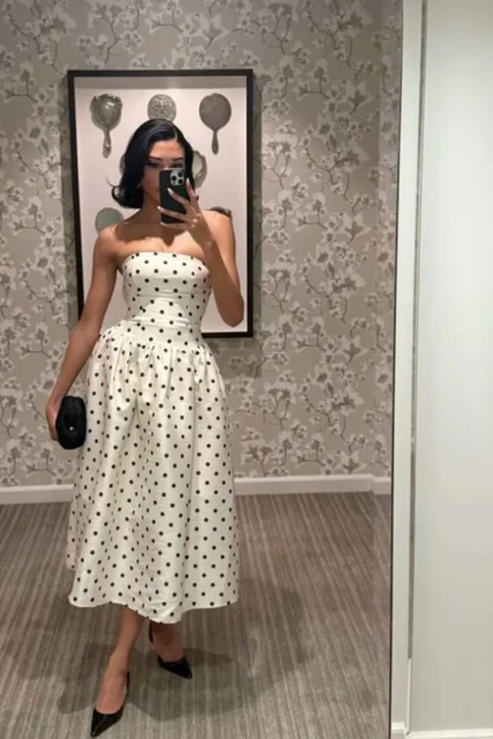 Robe de soirée mi-longue en mousseline de soie à pois blancs, à la mode, robe de soirée d'anniversaire nv5283