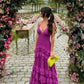 Lila Mode V-Ausschnitt lang elegant Chiffon Rüschen Ballkleid Abendkleid Abschlussfeier Kleid Hochzeitsgast Kleid nv3602