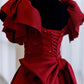 Robe de soirée longue en satin bordeaux coupe trapèze nv1966