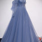 Langes Ballkleid in A-Linie aus blauem Tüll, Abendkleid nv1700