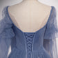 Langes Ballkleid in A-Linie aus blauem Tüll, Abendkleid nv1700