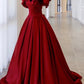 Robe de soirée longue en satin bordeaux coupe trapèze nv1966