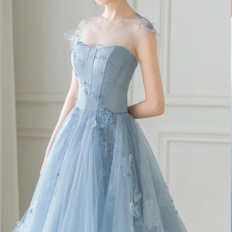 Robe de soirée courte en tulle bleu mignon robe de bal robe de soirée nv2064