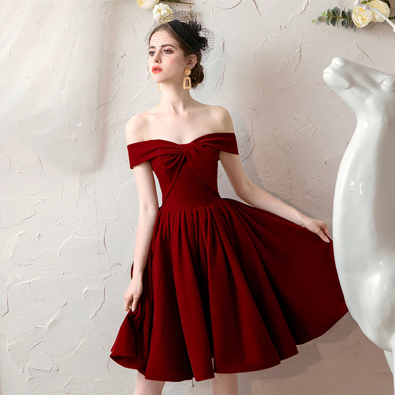 Süßes, burgunderfarbenes, kurzes Ballkleid aus Samt, Homecoming-Kleid, Partykleid, Abendkleid, NV2063