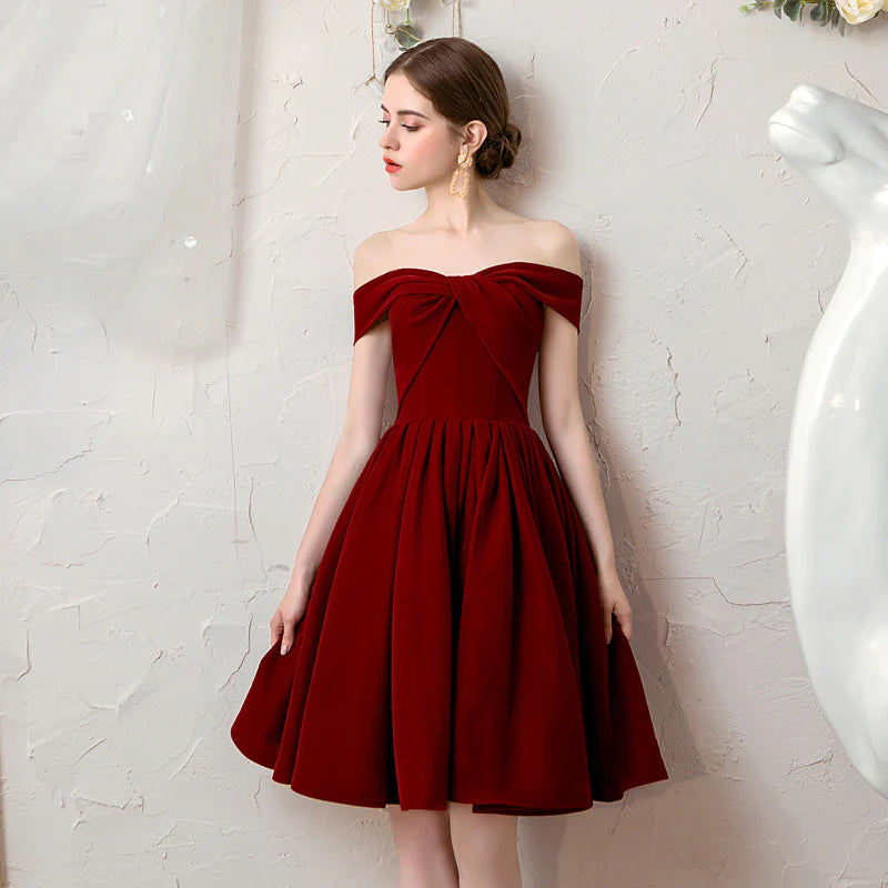 Süßes, burgunderfarbenes, kurzes Ballkleid aus Samt, Homecoming-Kleid, Partykleid, Abendkleid, NV2063