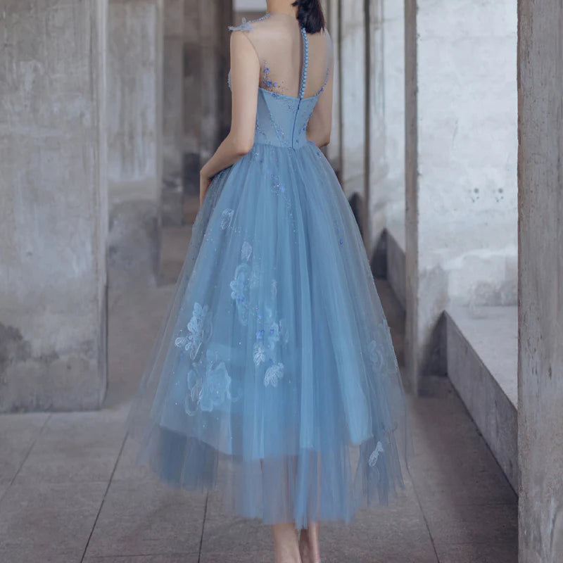 Robe de soirée courte en tulle bleu mignon robe de bal robe de soirée nv2064