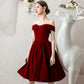 Süßes, burgunderfarbenes, kurzes Ballkleid aus Samt, Homecoming-Kleid, Partykleid, Abendkleid, NV2063