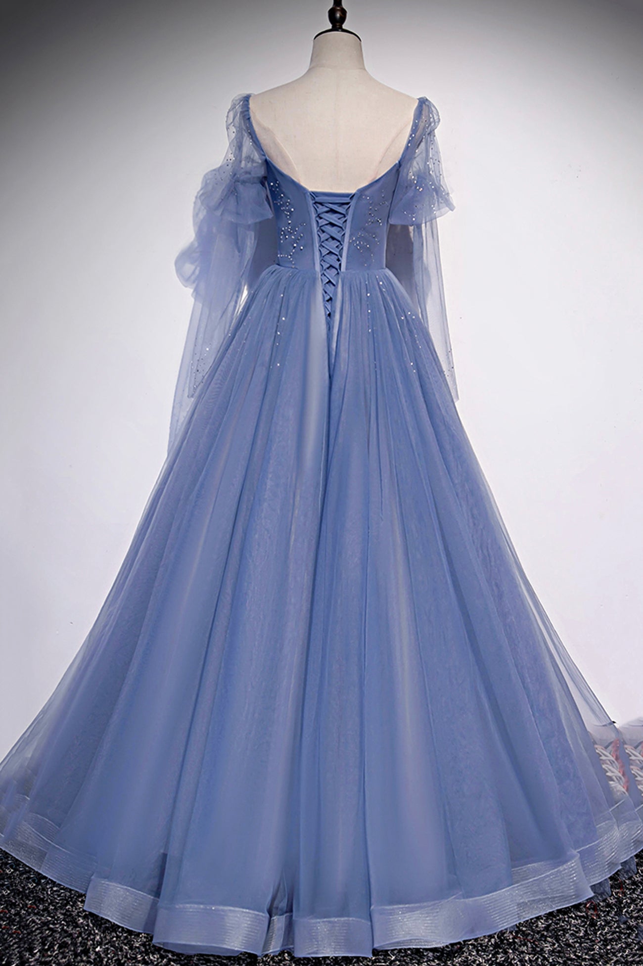 Langes Ballkleid in A-Linie aus blauem Tüll, Abendkleid nv1700