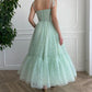 Grünes, glänzendes Pailletten-Midikleid für Zuhause, Partykleid, Ballkleid nv71