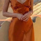Robe de soirée simple à bretelles orange marron à manches longues nv1773