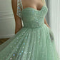 Grünes, glänzendes Pailletten-Midikleid für Zuhause, Partykleid, Ballkleid nv71
