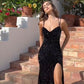 Schwarzes glänzendes elegantes Prinzessinnen-Pailletten-Spaghettiträger-langes Ballkleid-Abendkleid-Partykleid NV101