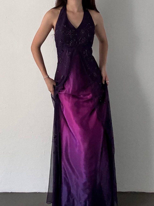 NiceVestidos - Robe de bal longue en mousseline de soie, style vintage, motif floral et perles, style féerique, style rétro, Nv5590
