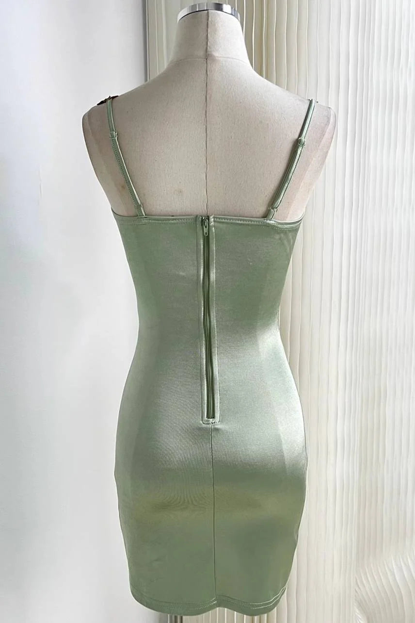 Robe de soirée courte en satin vert sauge, élégante et délicate, avec broderie florale, robe de bal, robe de soirée, robe de bal nv4035