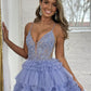 Robe de bal longue bleue en tulle et dentelle à col en V, robe de soirée longue bleue nv1500