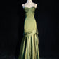 Grünes Satin-Abendkleid mit herzförmigen Trägern, langes Hochzeitskleid, nv1555