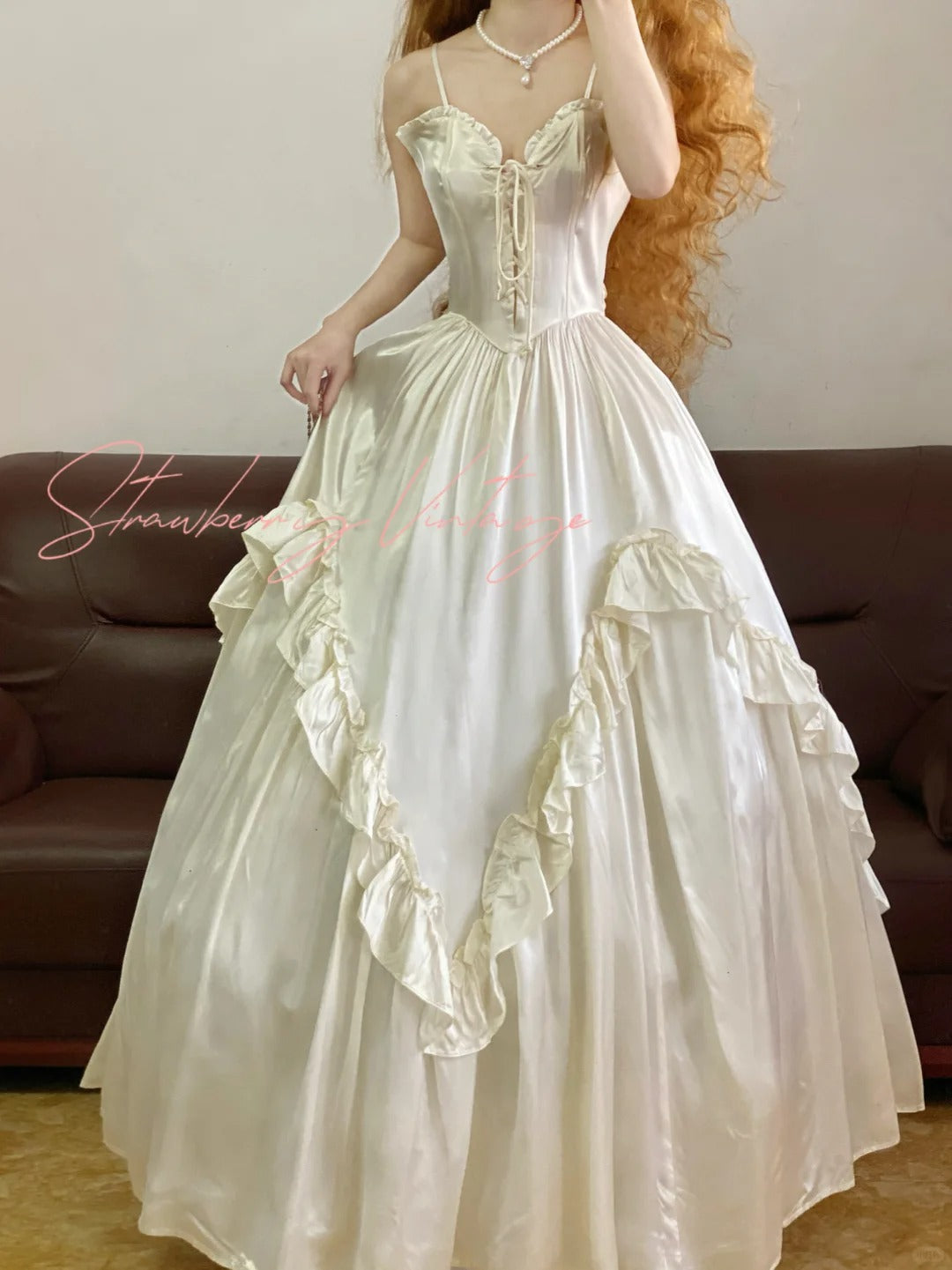 Robe de bal longue en satin blanc, simple, rétro, élégante, princesse, nv5012