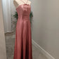 Robe de soirée longue en satin rose, simple et élégante, avec nœud décoratif et bretelles, longueur au sol, robe de bal, robe de bal, robe de soirée, robe de demoiselle d'honneur, nv3942