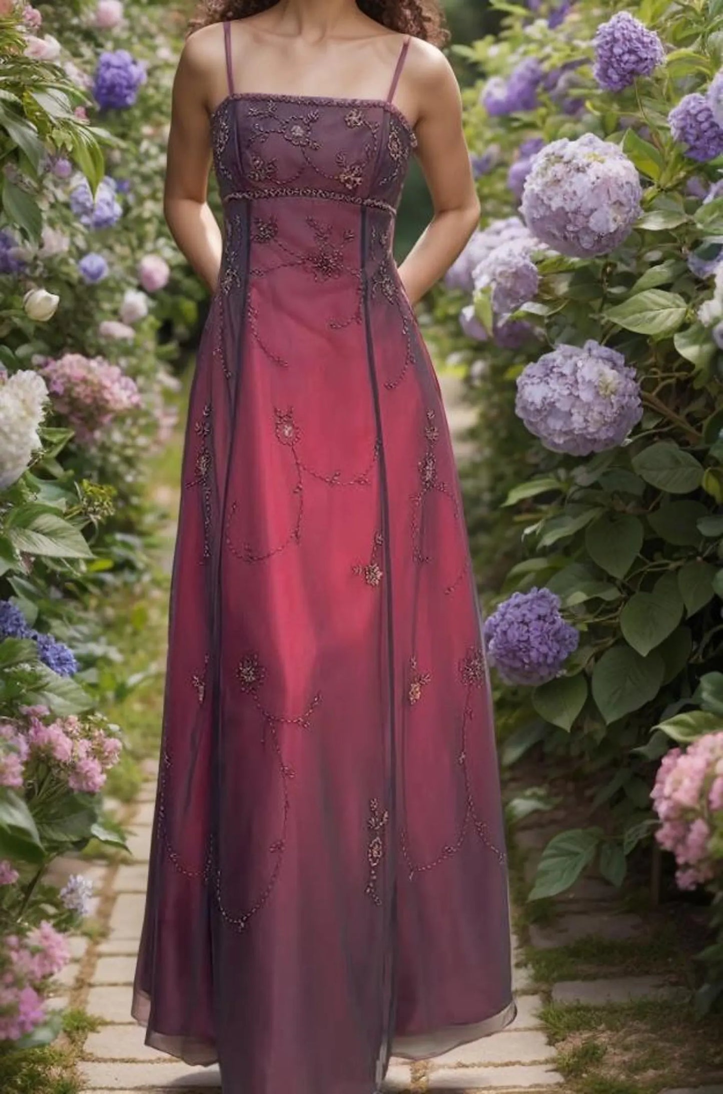 Robe de bal vintage bordeaux ombrée à perles, longue robe de bal en satin, robe de soirée, robe de soirée nv4220