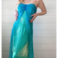 Blau glänzendes Mode-Farbverlaufsspray-Gold-Retro-elegantes Sling-langes Tüll-Ballkleid-Abendkleid-Partykleid nv2761 nv2761
