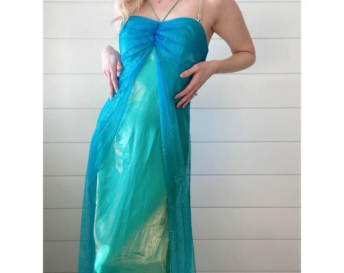 Blau glänzendes Mode-Farbverlaufsspray-Gold-Retro-elegantes Sling-langes Tüll-Ballkleid-Abendkleid-Partykleid nv2761 nv2761