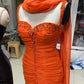 Orange Vintage Elegant Beaded Slim Fit Long Tulle Ball Gown Evening Dress nv3123