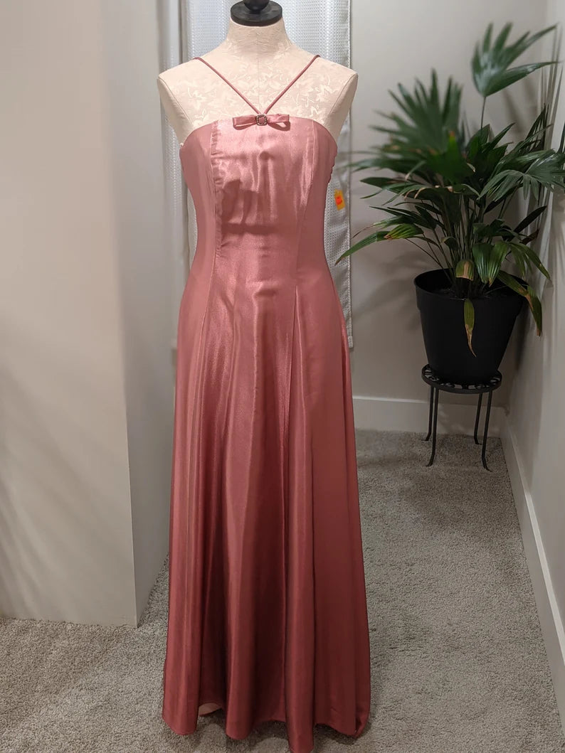 Robe de soirée longue en satin rose, simple et élégante, avec nœud papillon, robe de bal, nv3751