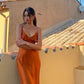 Robe de soirée simple à bretelles orange marron à manches longues nv1773