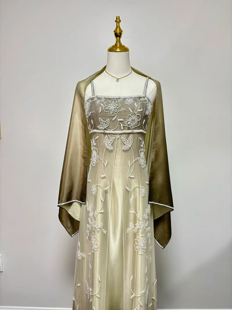 Goldgelbes Retro-Mode-Farbverlauf, exquisites, perlenbesetztes langes Tüll-Ballkleid, Abendkleid, Partykleid nv3701