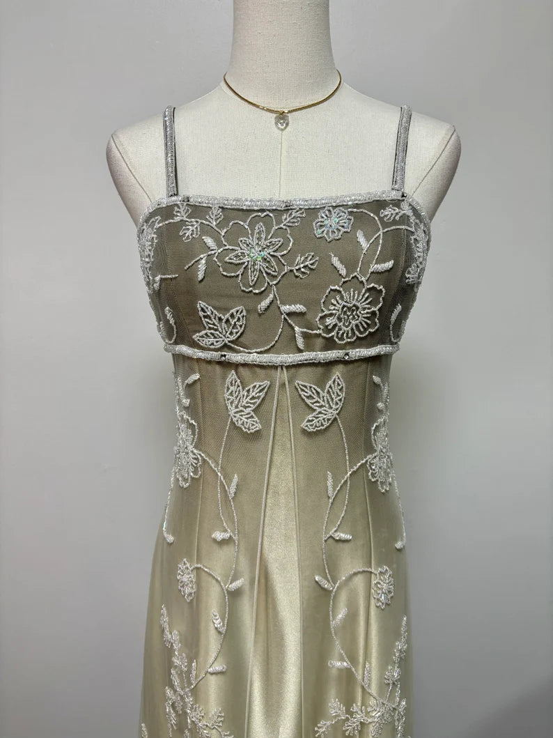 Goldgelbes Retro-Mode-Farbverlauf, exquisites, perlenbesetztes langes Tüll-Ballkleid, Abendkleid, Partykleid nv3701