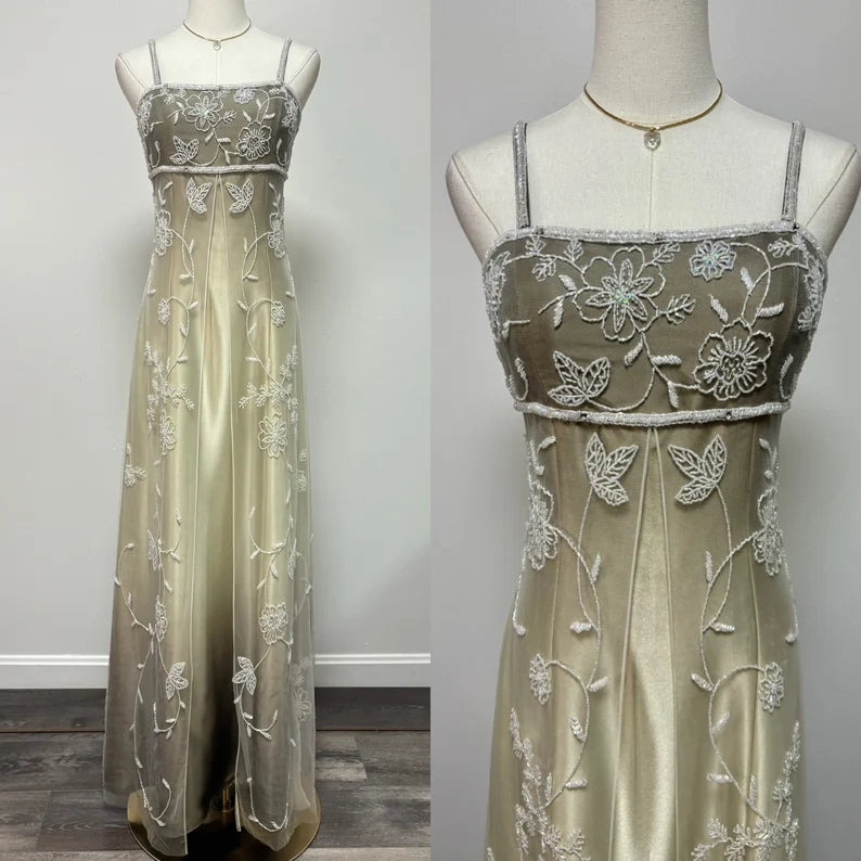 Goldgelbes Retro-Mode-Farbverlauf, exquisites, perlenbesetztes langes Tüll-Ballkleid, Abendkleid, Partykleid nv3701