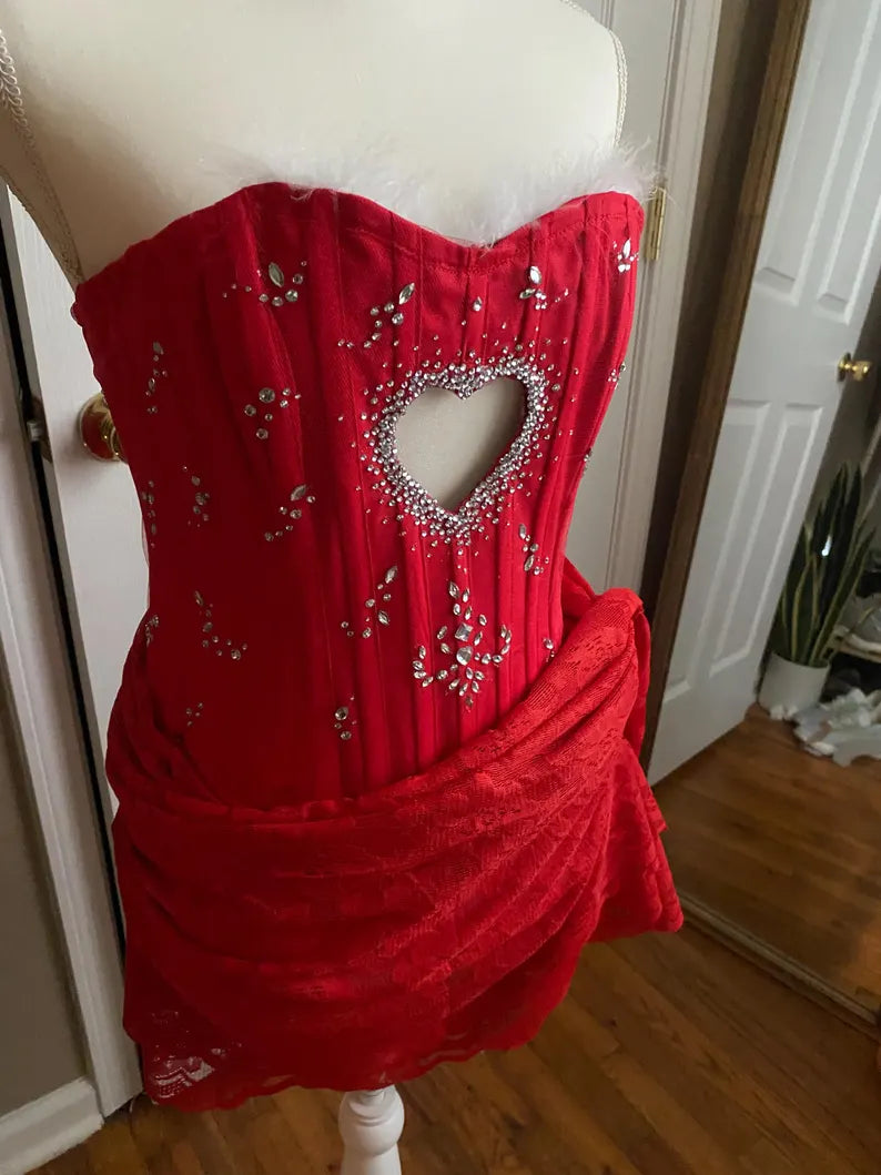 Robe de soirée courte rouge, mignonne et exquise, en dentelle et strass, tenue de fête d'anniversaire, nv3885