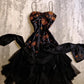 Robe de soirée noire en satin à volants, élégante, avec broderie florale et appliques, bretelles spaghetti, robe de bal, robe de soirée nv3402