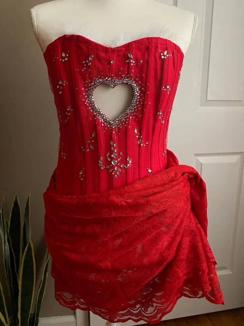 Robe de soirée courte rouge, mignonne et exquise, en dentelle et strass, tenue de fête d'anniversaire, nv3885