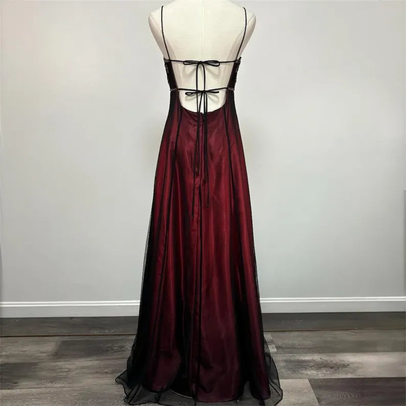 Robe de soirée longue en tulle perlé bordeaux, dégradé de mode rétro, exquise, robe de bal, robe de soirée nv3702